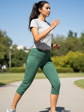 32 Degrees Cool Women’s Cropped Leggings Green XS High Rise Activewear NWT